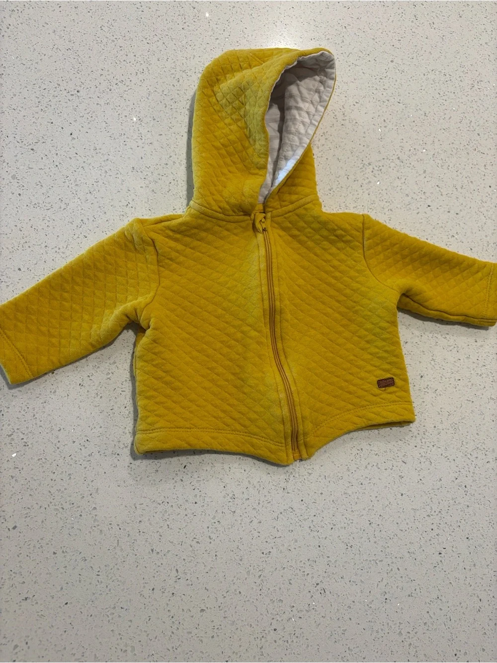 Striped White & Mustard Baby One-Piece Set with Quilted Yellow Hoodie 3-6 Months